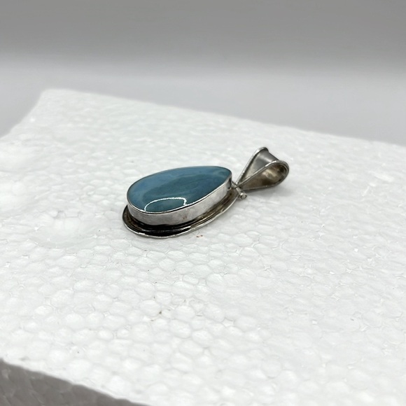 Blue Larimar and  Sterling Silver Teardrop Pendant Statement Bold Big Pendant - Picture 5 of 13